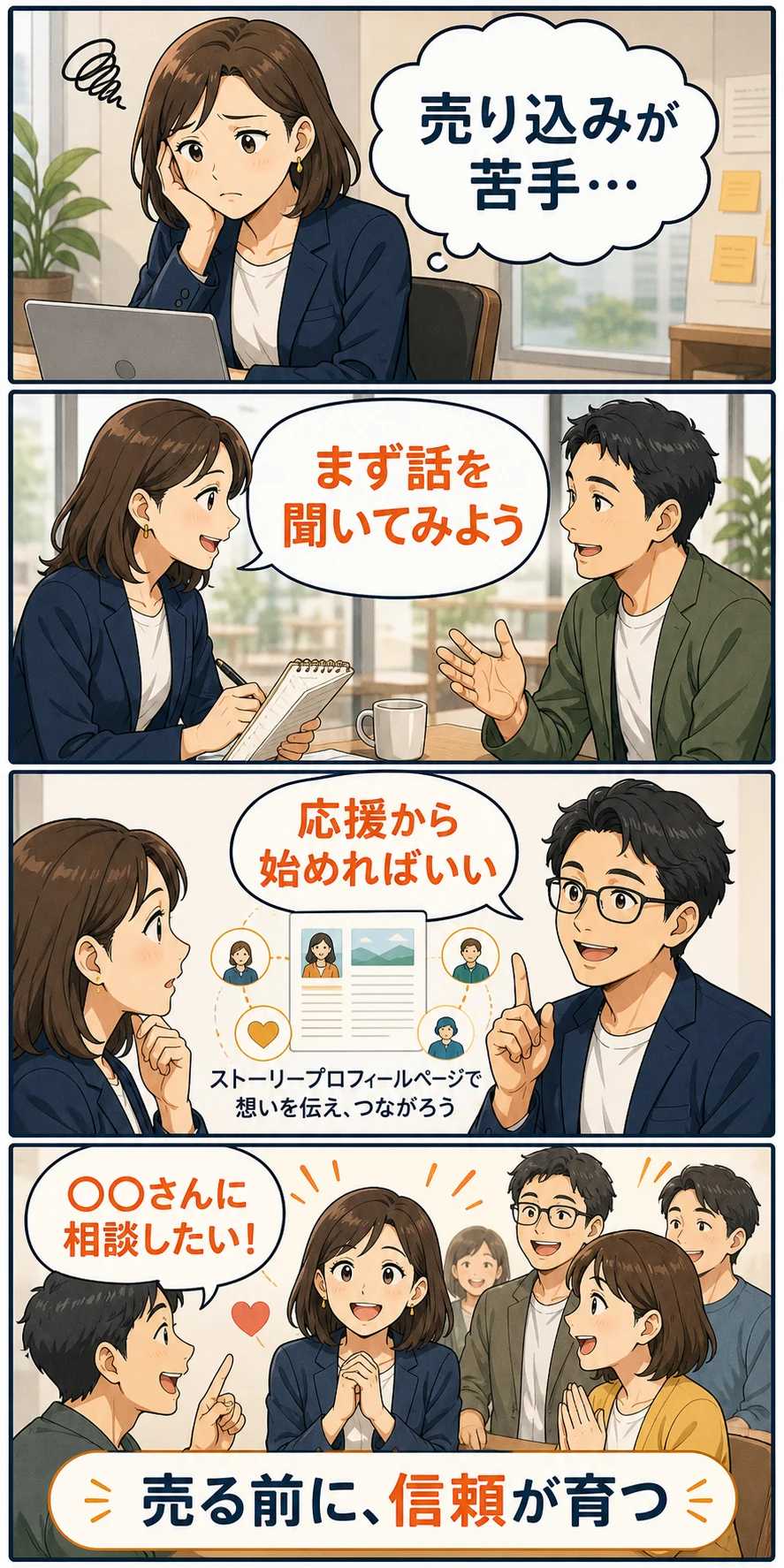 売り込みが苦手な人が信頼から始める4コマ漫画