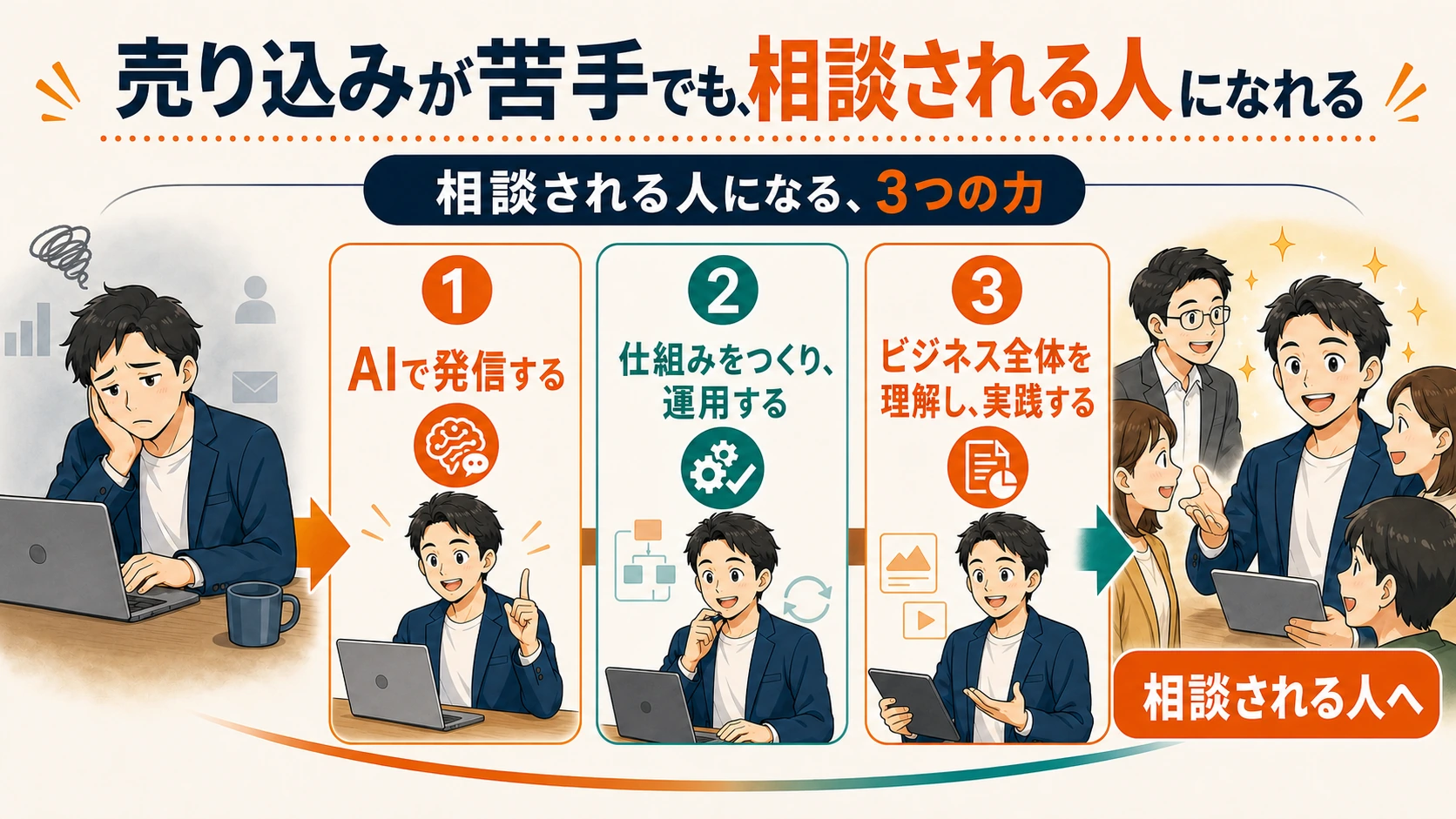 AIライターが育てる3つの力。AIで発信する、仕組みをつくり運用する、ビジネス全体を理解して実践する