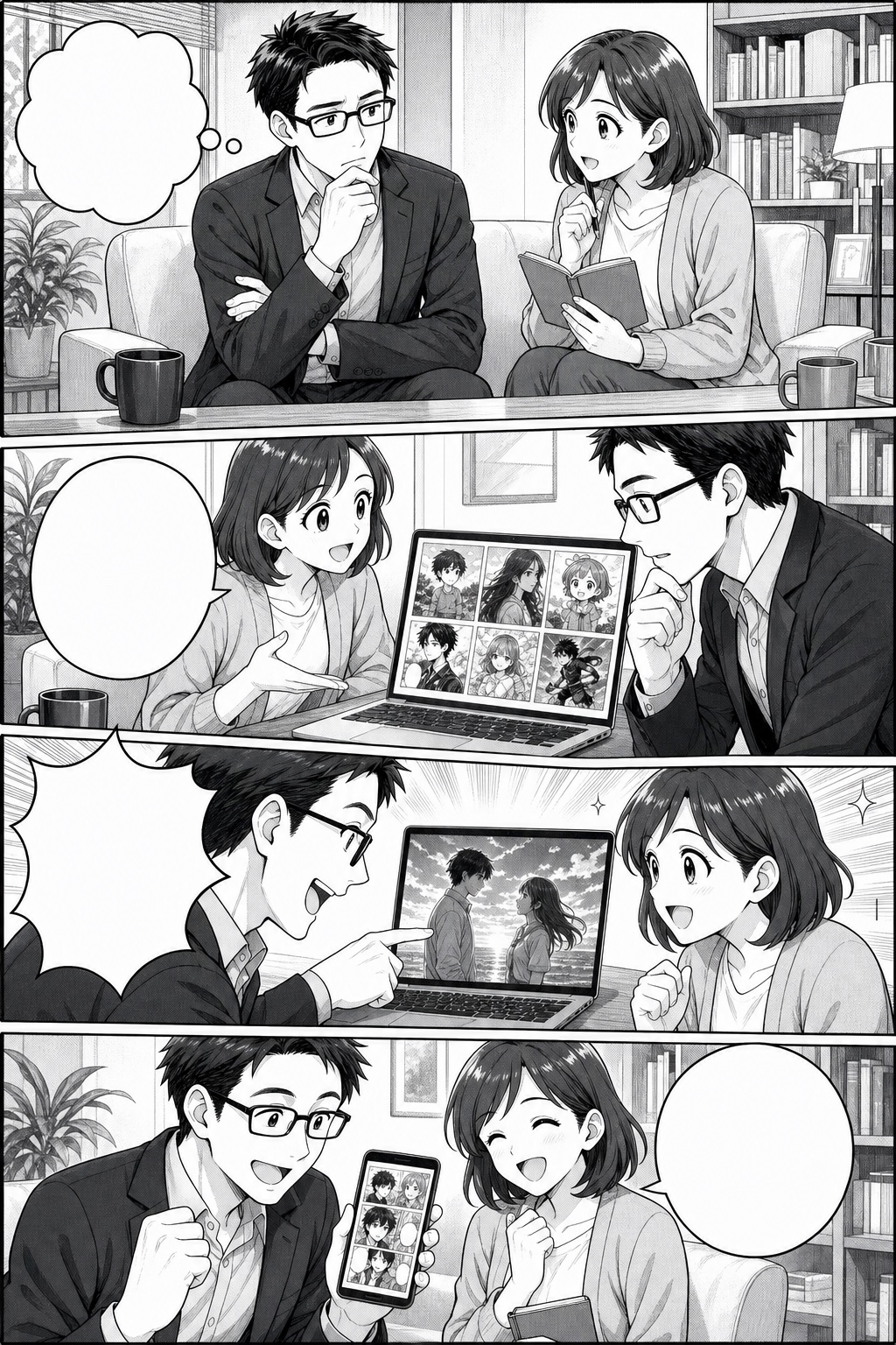 C 現代モノクロ漫画の4コマ漫画見本