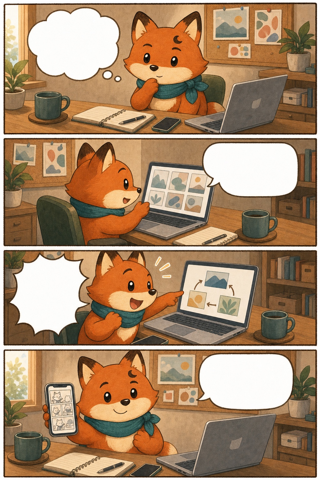 権利確認済みのオリジナルキャラクターを4コマ漫画へ展開する見本