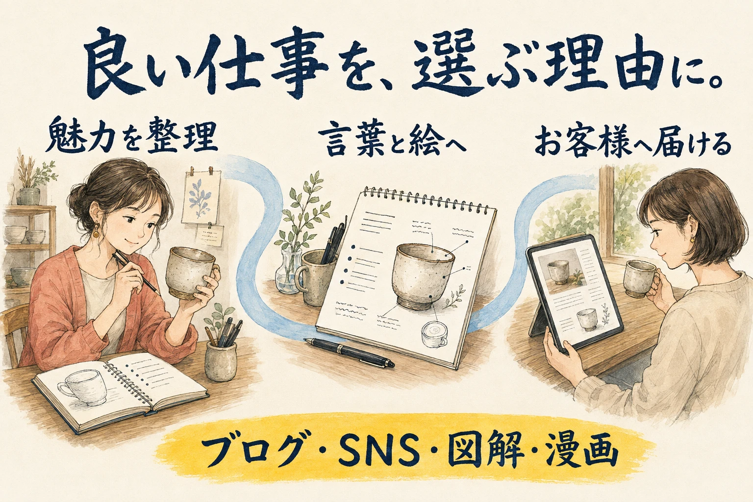 魅力を整理し、言葉と絵へ変え、お客様へ届ける。ブログ・SNS・図解・漫画に展開する流れ