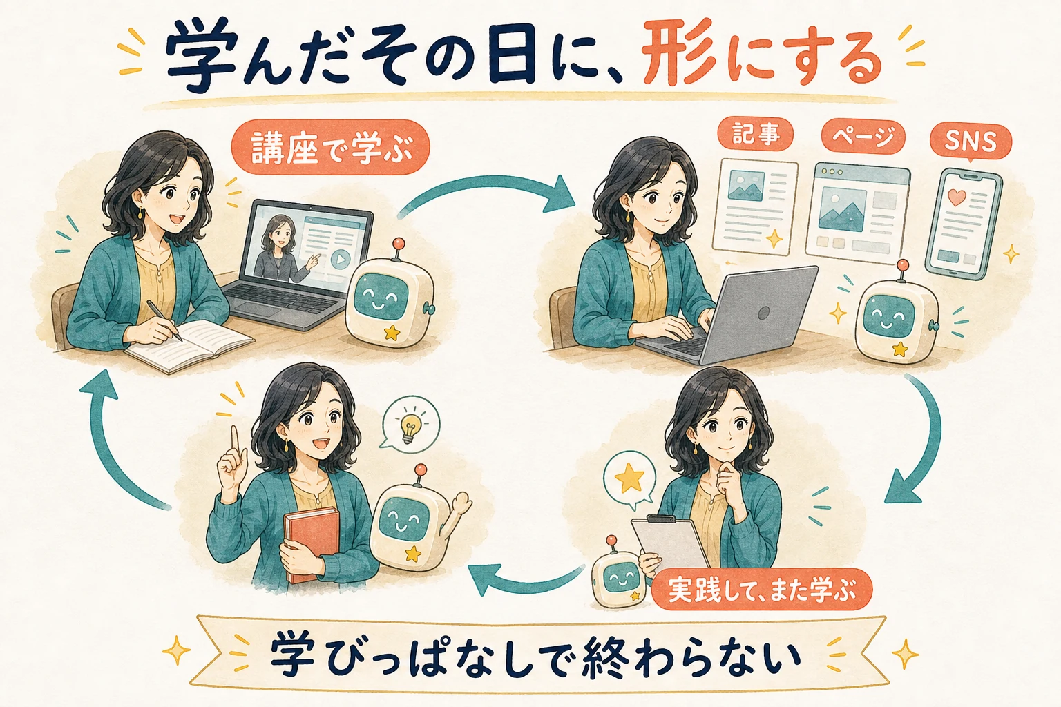 講座で学んだ内容を記事・ページ・SNSへ形にし、実践から再び学ぶ循環