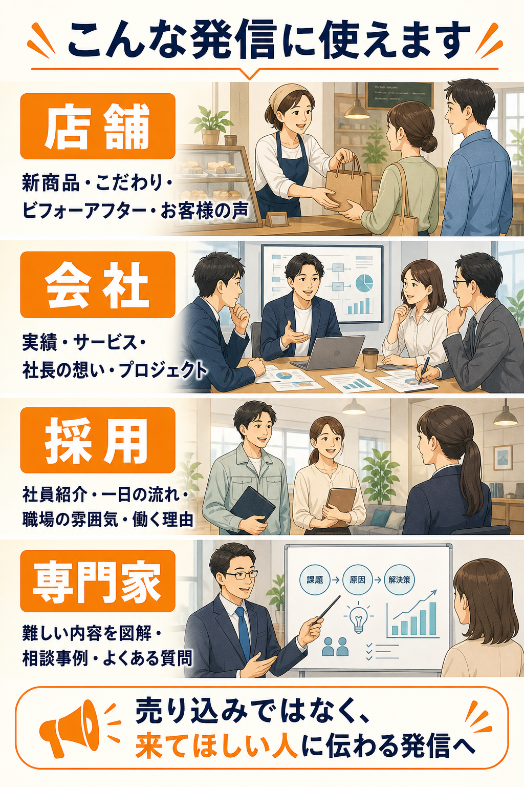 店舗、会社、採用、専門家がブログやSNSで発信できる具体的な内容