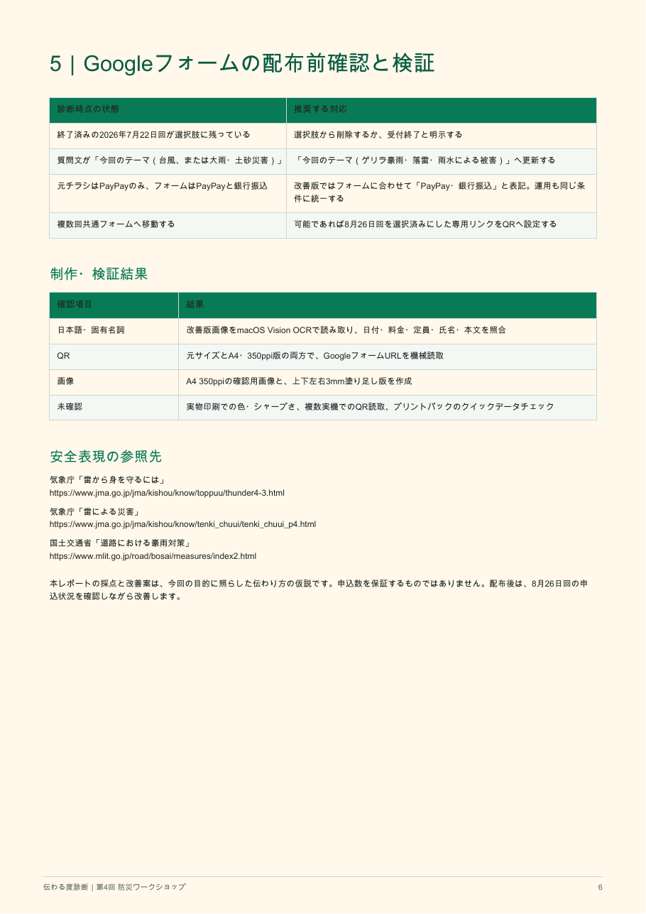 Googleフォームの配布前確認、OCR、QRコード、印刷データの検証結果をまとめた診断レポート
