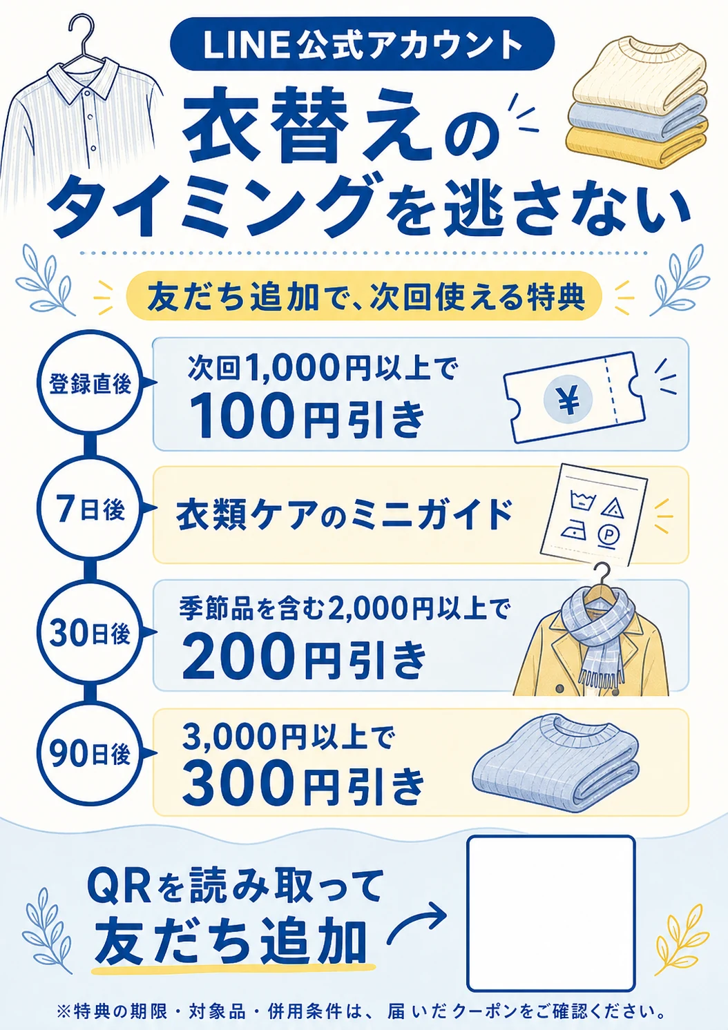 クリーニング店向けLINEステップクーポンPOPの制作イメージ