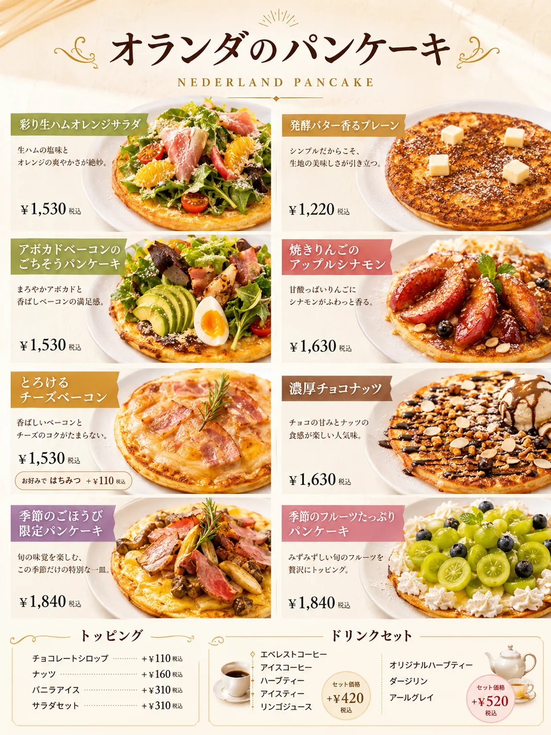 AIによる改善案：商品写真と選び方を整理したパンケーキメニュー