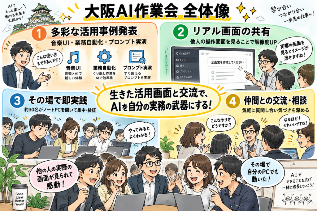 【参加レポ】「生きた画面」を見るのが一番の学び！熱気あふれる「大阪AI作業会」で体感した、AI活用が加速する3つの実践サイクル（2回目参加）
