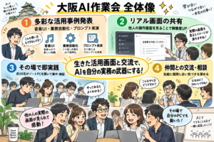 【参加レポ】「生きた画面」を見るのが一番の学び!熱気あふれる「大阪AI作業会」で体感した、AI活用が加速する3つの実践サイクル(2回目参加)