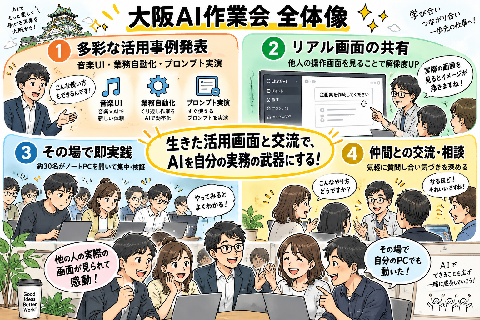 【参加レポ】「生きた画面」を見るのが一番の学び！熱気あふれる「大阪AI作業会」で体感した、AI活用が加速する3つの実践サイクル（2回目参加）